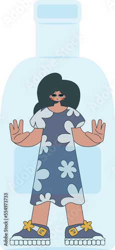 Woman inside the bottle. Alcohol addiction treatment.