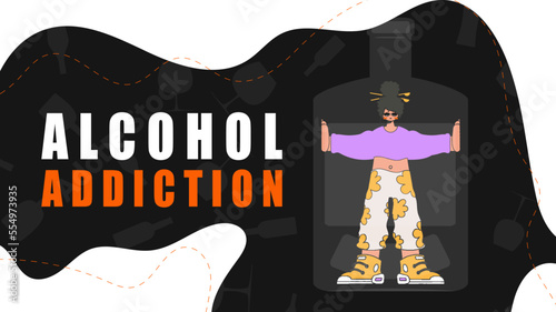 Banner Alcohol addiction. Girl inside the bottle.