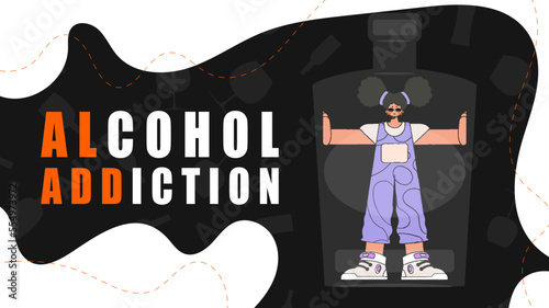 Banner Alcohol addiction. The girl is inside the bottle.