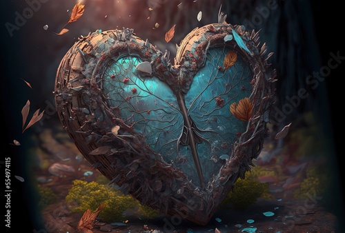 surreal illustration of a magical heart with blue stained glass