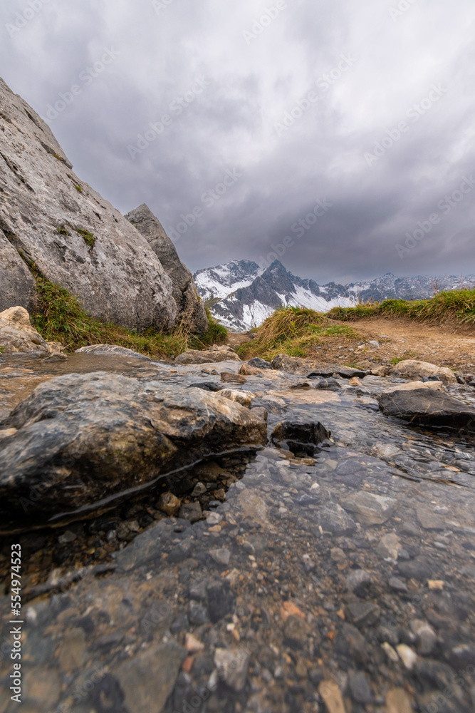 landscape in the mountains with a river (Lünersee, Vorarlberg, Austria)