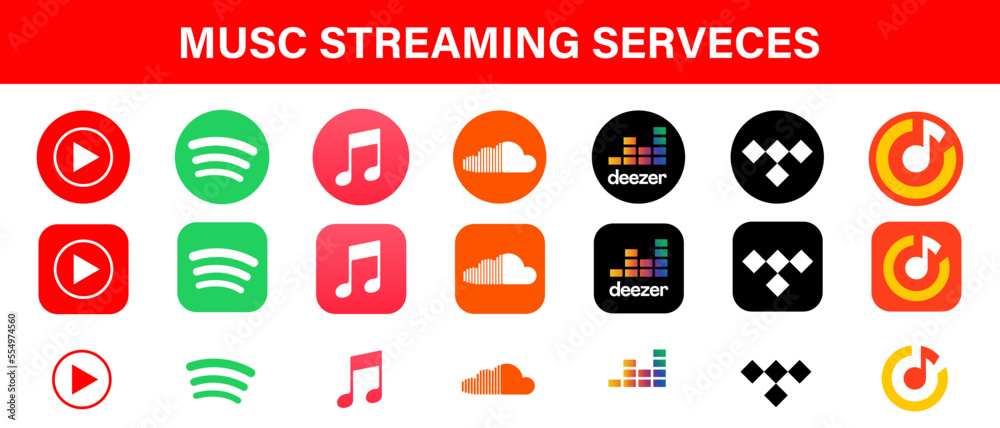 Apple Music, Spotify, YouTube Music, SoundCloud, Deezer, Tidal- a set