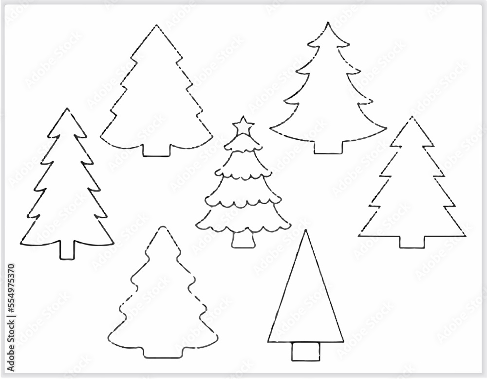 Obraz premium Outline of Christmas trees of different shapes on a white background