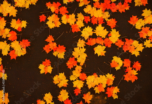 Illustration of autumn maple leaves outdoors, generative ai