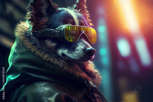 cyberpunk dog in city at night time