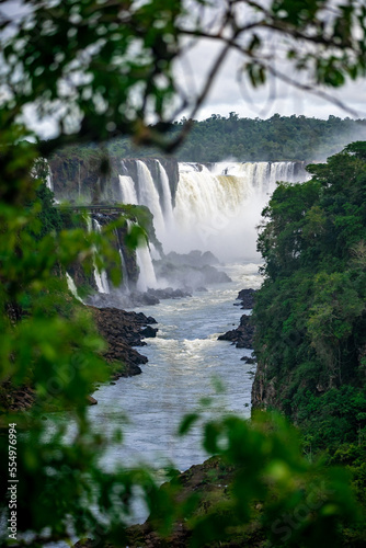 Iguazu Falls on the border of Brazil and Argentina in South America. the largest waterfall system on Earth