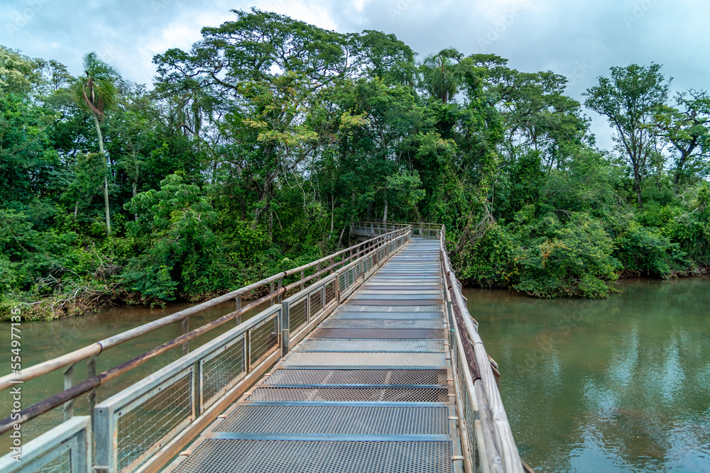 Fototapeta premium tourist lookout bridge at iguazu falls in argentina