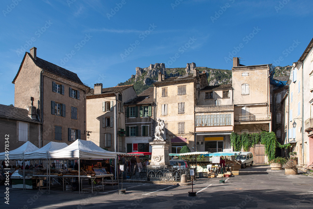 Landscape of the town of FLorac in the nature in France in summer