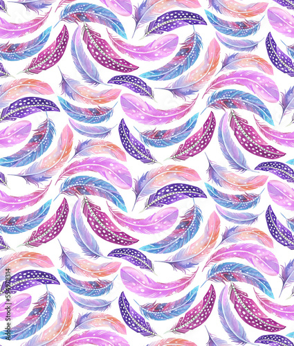 Watercolor Feathers Colored Crystals Patterns Multicolored