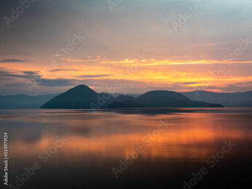 Mysterious dawn of Lake Toya