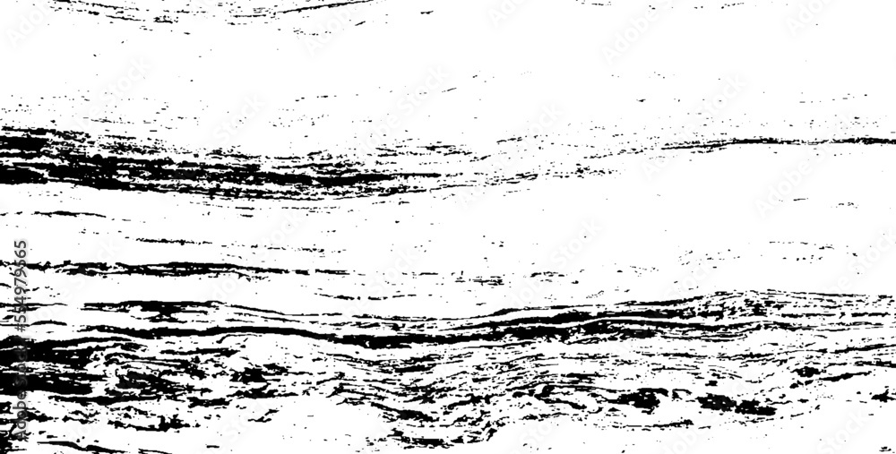 Monochrome texture composed of irregular graphic elements. Distressed uneven grunge background. Abstract vector illustration. Overlay for interesting effect and depth. Isolated on white background.