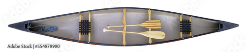 Fotografering top view of a tandem canoe with wooden paddles, transparent background