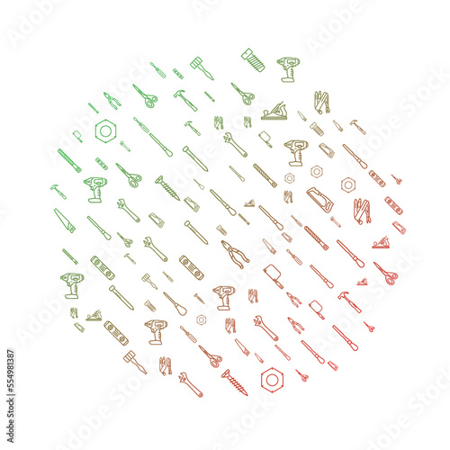 Tools and equipment concept in circle with clean and simple icons, Infographic idea of making creative products. Template for website banner, flyer and poster.