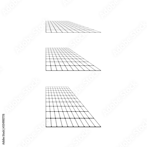 Flat grid surface set. Rectangle horizontal plane in different perspective. Different angles design elements collection. Vector