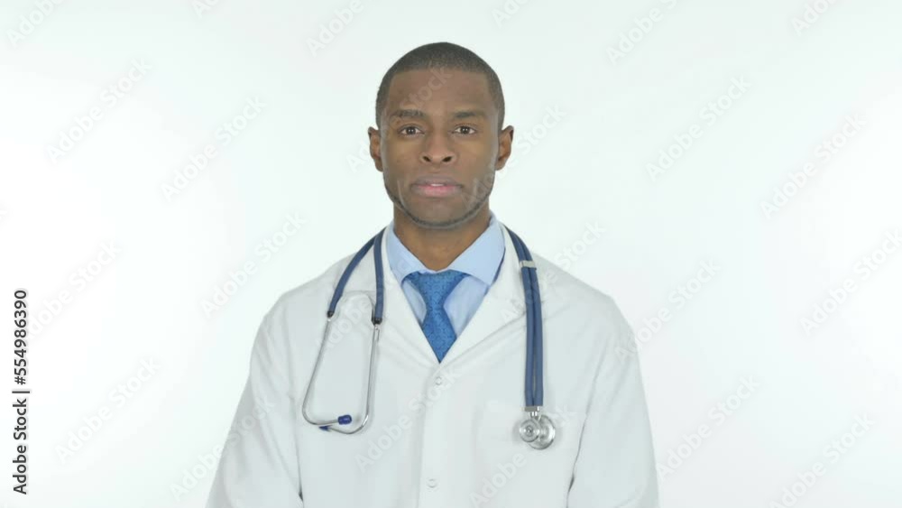 Serious African Doctor on White Background