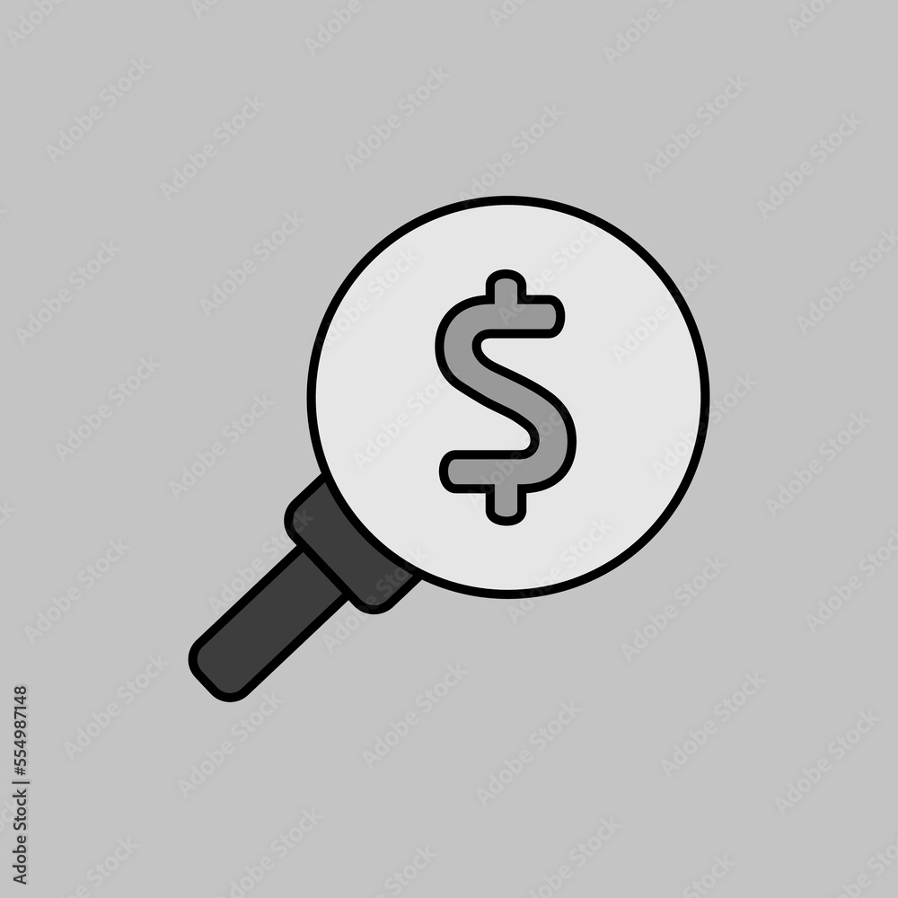 Looking for money. Dollar symbol magnifying glass Looking for money. Dollar symbol magnifying glass