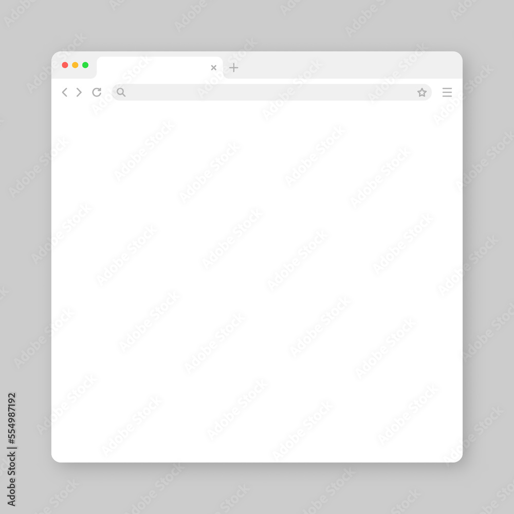 Blank web browser window with tab, toolbar and search field. Modern website, internet page in flat style. Browser mockup for computer, tablet and smartphone. Vector illustration
