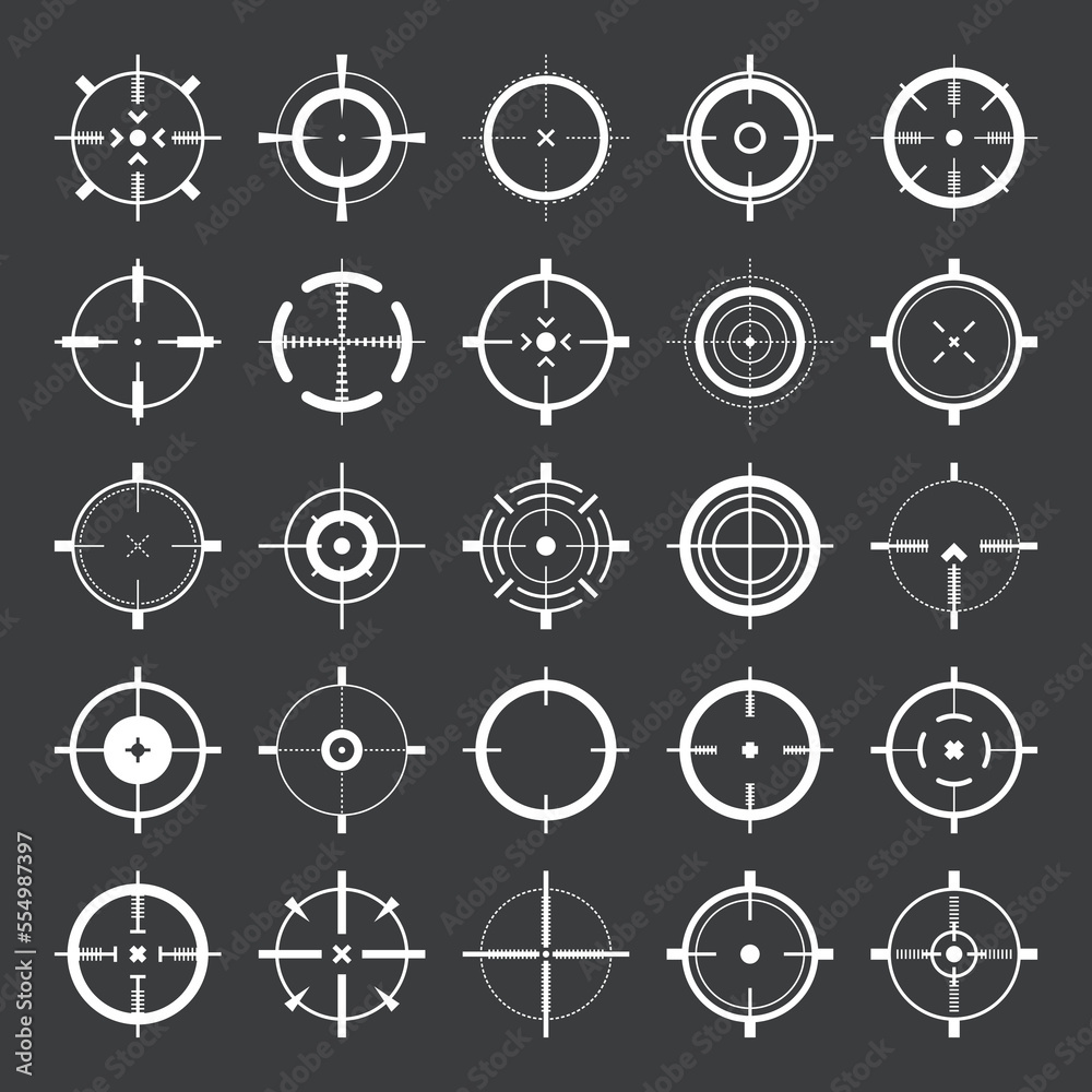 Crosshair, gun sight vector icons. Bullseye, target or aim symbol ...