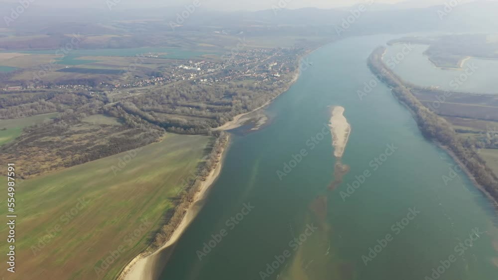 Beautiful Shot Of The River Danube In Hungary aerial view Beautiful Shot Of The River Danube In Hungary aerial view