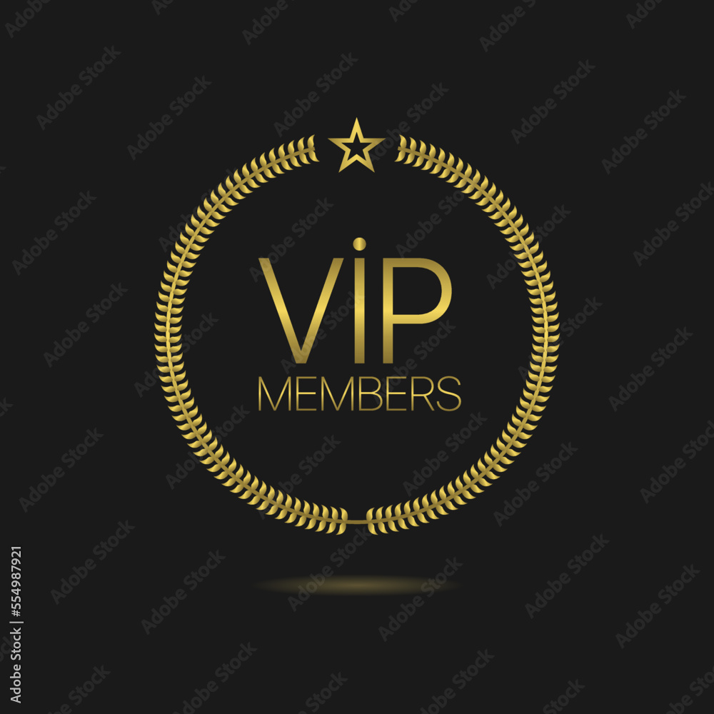 Vip member golden laurel wreath vector label Vip member golden laurel wreath vector label