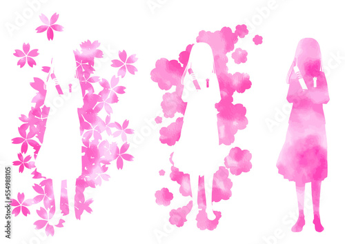 卒業イメージの桜と女子生徒