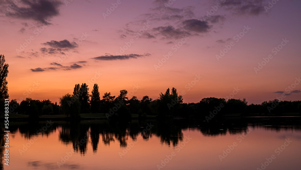 Lack during sunset with reflection - Chateauroux, Indre