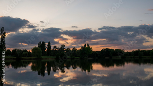 Lack during sunset with reflection - Chateauroux, Indre