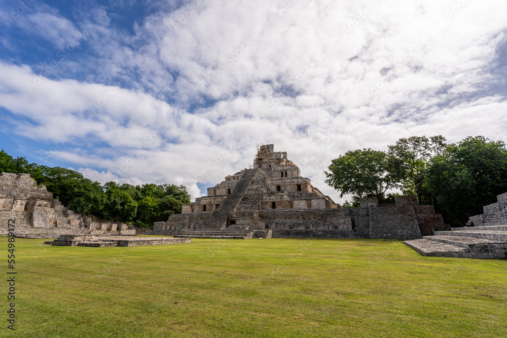 The ruins of a beautiful pyramid in the archaeological zone of Edzna in Mexico.