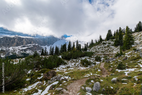 Fototapeta Naklejka Na Ścianę i Meble -  A cloudy day with snowy mountains (Vorarlberg, Austria)