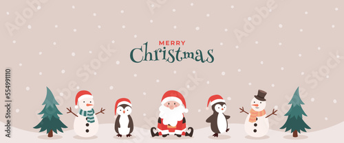 Merry Christmas penguins and Santa Claus background photo