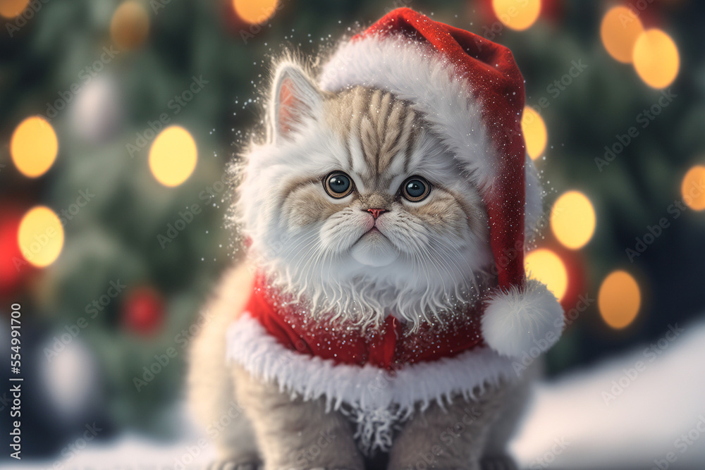The little cat dressed in Santa Claus clothes The little cat dressed in Santa Claus clothes