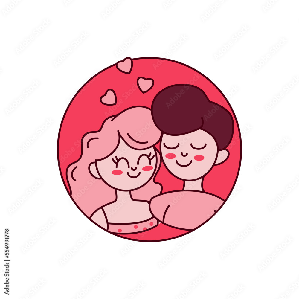 Vector sticker with couple for Valentine's Day in flat style. Happy Valentine's Day. Vector sticker with couple for Valentine's Day in flat style. Happy Valentine's Day.