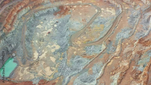 Extraction of ore in a quarry, quarry. View from above