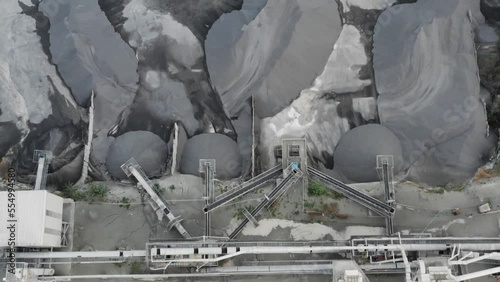 Top view of conveyor belts in a quarry