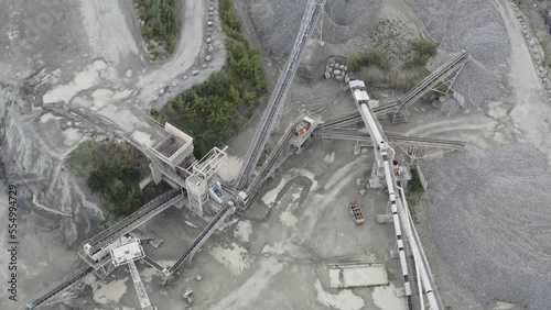Top view of conveyor belts in a quarry