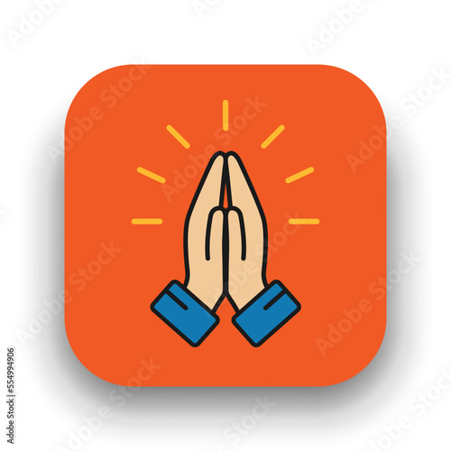Pray icon for app, web. Folded hands symbol in flat design.
