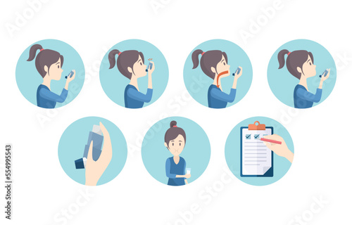 How To Use Asthma Inhaler Flat Design Vector Illustration
