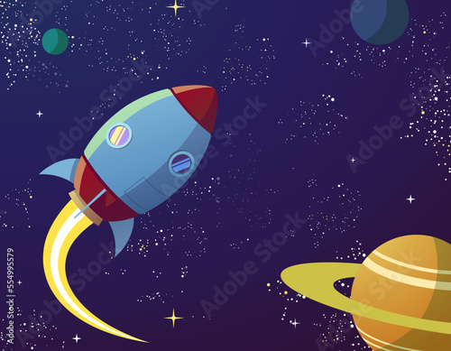 Fototapeta Naklejka Na Ścianę i Meble -  Red and blue rocket in space