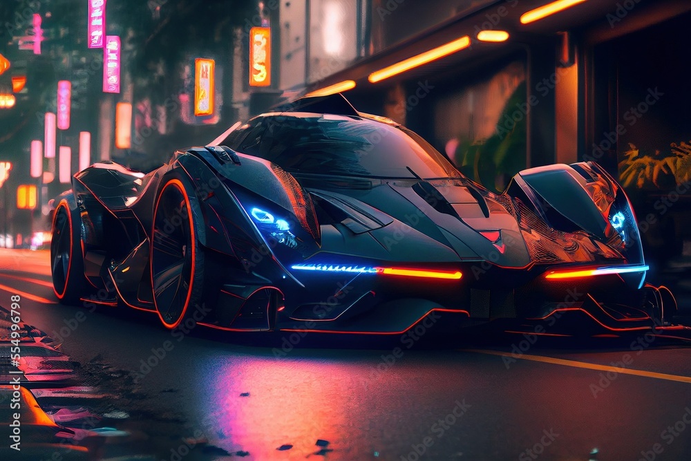 cyberpunk car in city