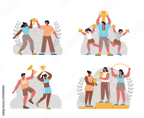 Set of happy competition champions