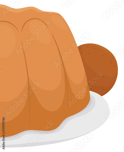 Close up view of delicious custard and fritter or bunuelo, Vector illustration