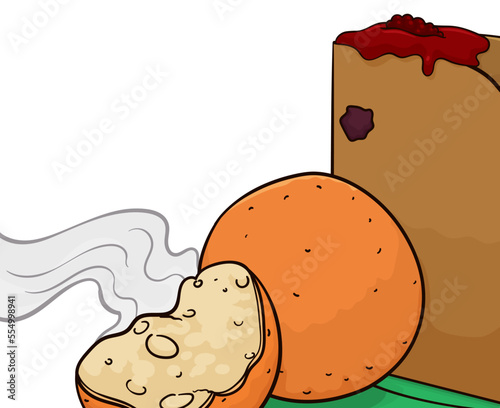 Delicious custard with jelly and steamy fritter ready for Christmas, Vector illustration