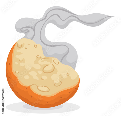 Delicious and steamy half bitten round fritter, Vector illustration