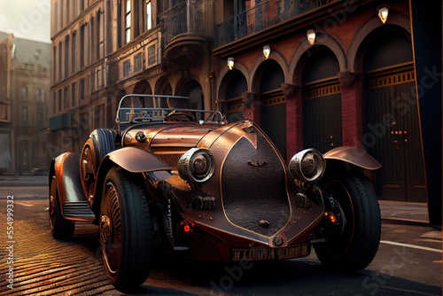 steampunk car in city