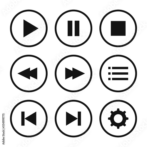 Media player button icon set in flat design