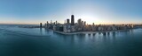 Wide aerial panoramic view of the city skyline of Chicago, Illinois. USA