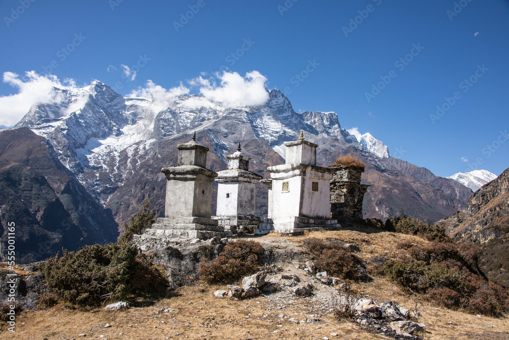 Stone chortens and high mountains, Everest region, Khumbu, Nepal