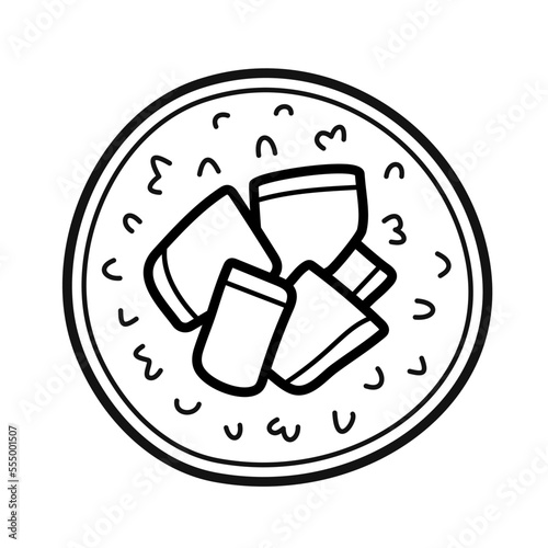 Kappa Maki. Sushi roll with rice, cucumber and nori seaweed. Traditional Japanese food. Doodle sketch style. Vector illustration isolated on white background.