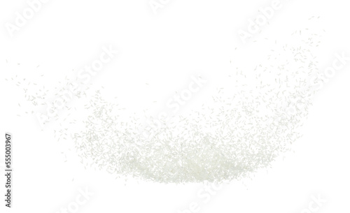 Japanese Rice flying explosion, white grain rices explode abstract cloud fly. Beautiful complete seed rice splash in air, food object design. Selective focus freeze shot white background isolated photo