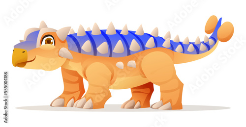 Cute ankylosaurus dinosaur cartoon illustration isolated on white background